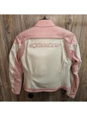 Alpinestars Stella Large Leather Motorcycle Jacket White Pink Padded w/ Zip Vest